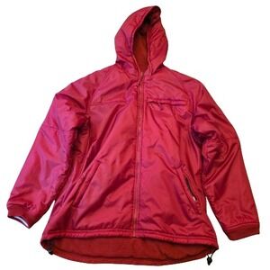 Athleteck L Mens Red Reversible Fleece Hooded Coat Jacket Zip Up Pockets Warm